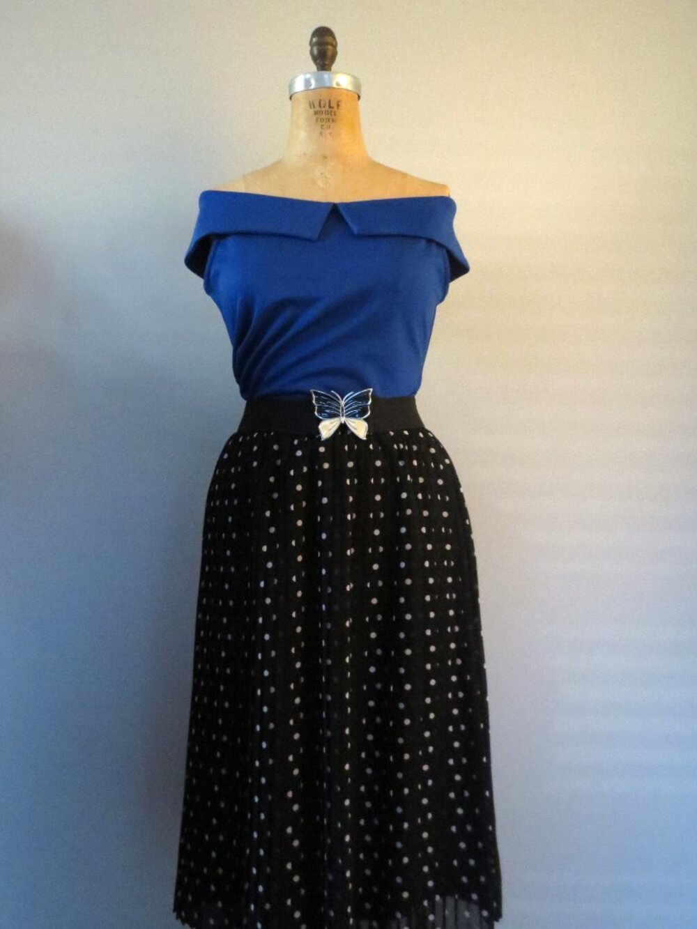 A New Day A-line Black & White Polka Dot Pleated Skirt